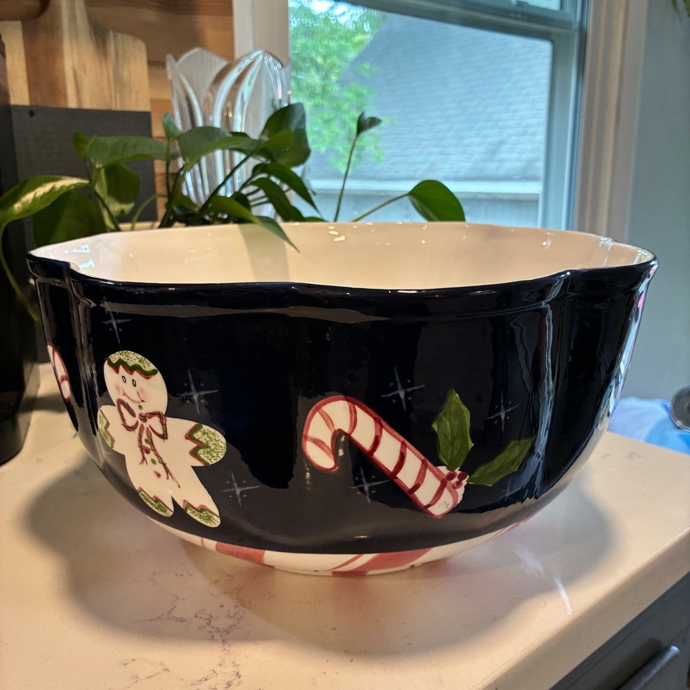 Vtg The Cellar Serving Bowl Xmas Twilight Laurie Gates Gingerbread Tablescape